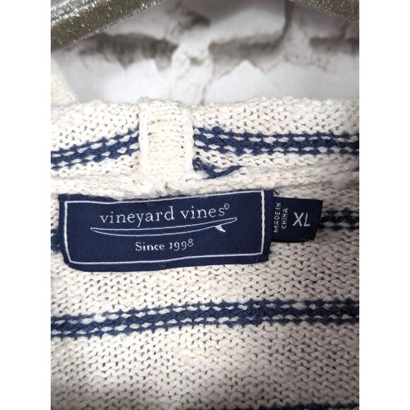 VINEYARD VINES Men's Beach Nautical Fisherman Knit Hoodie Sweater Cream/Navy XL - Picture 4 of 5